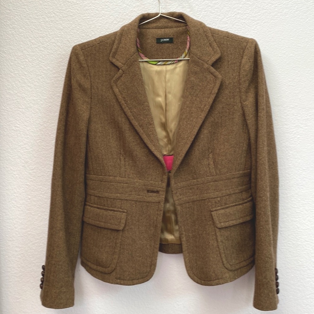 J.Crew brown herringbone wool jacket